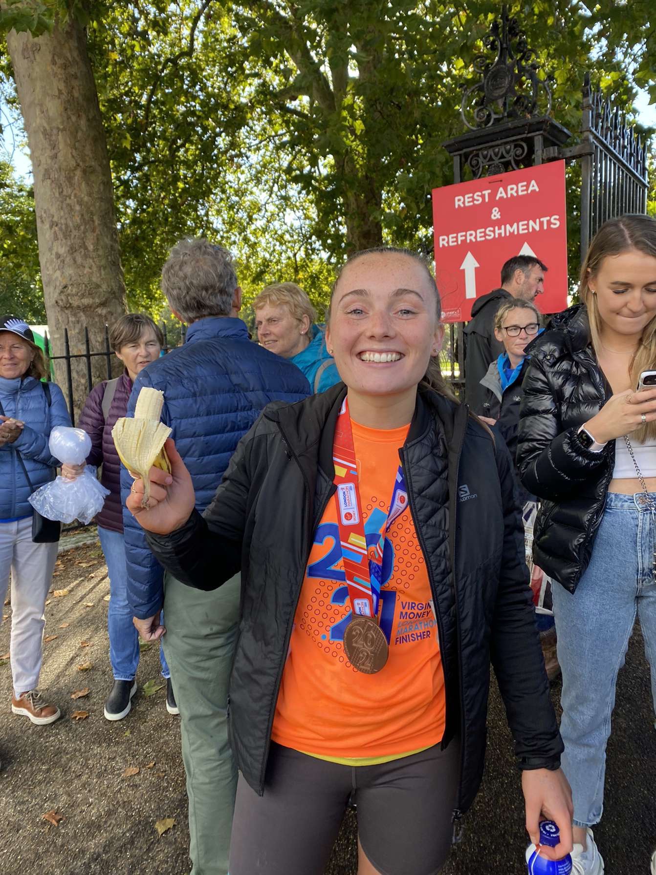 Becca completing the London Marathon