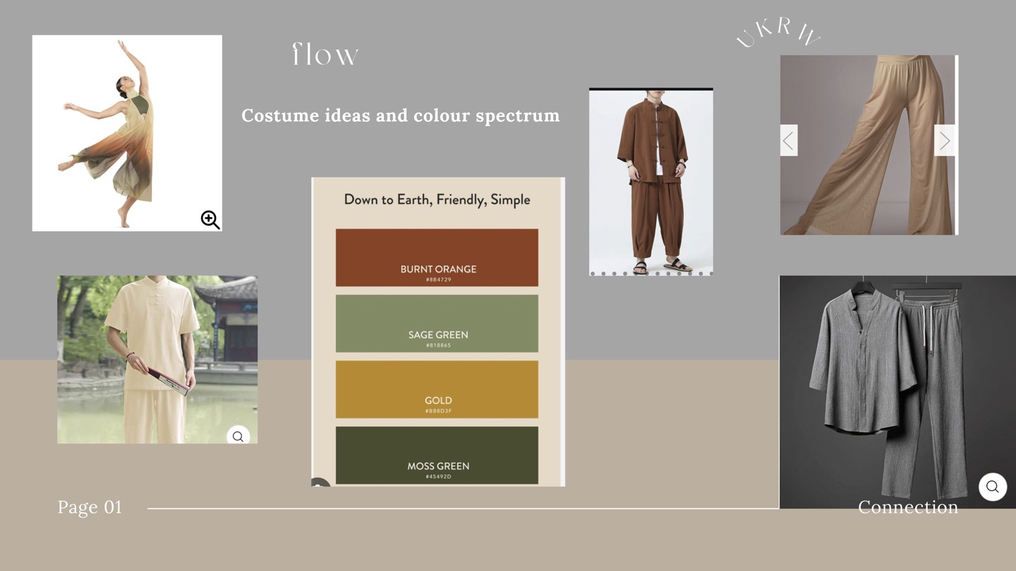 A vision board for costumes with earth colours on a colour chart